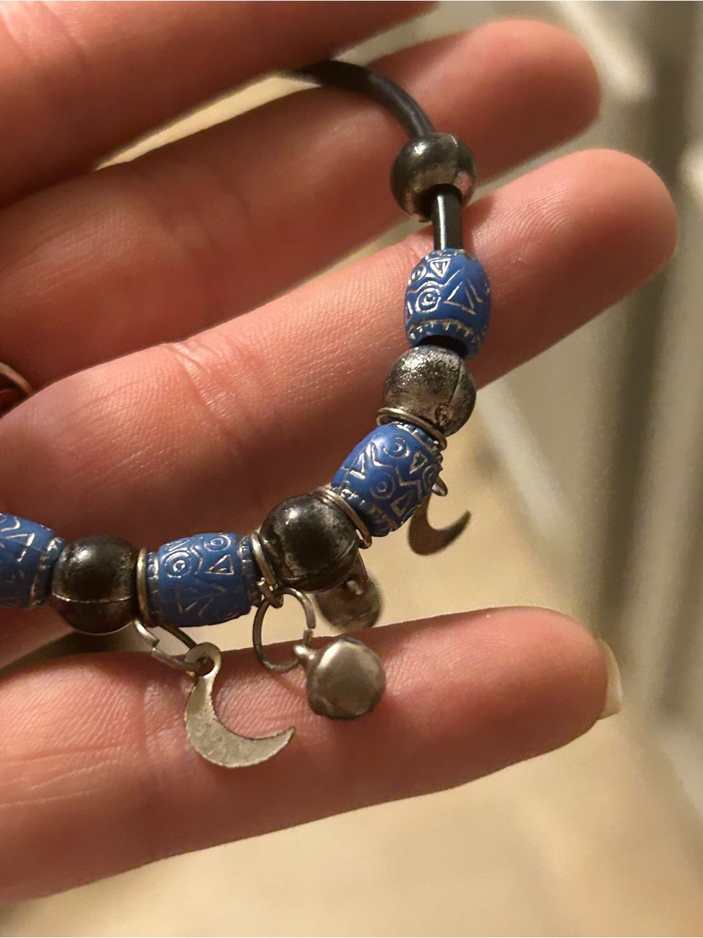 Vintage Blue Beaded Moon Charm Bracelet Tribal Beads - Women’s Jewelry - Picture 9 of 9